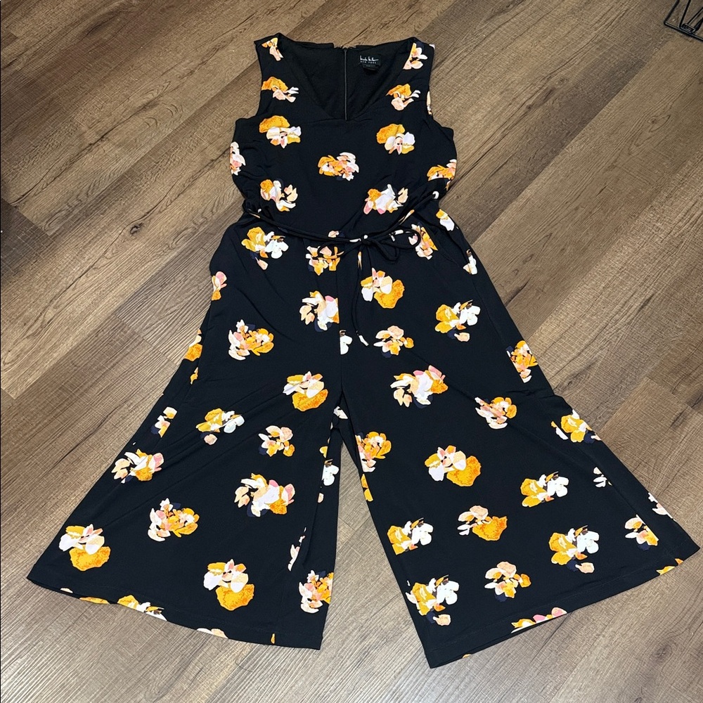Nicole Miller Black and Orange Floral Jumpsuit